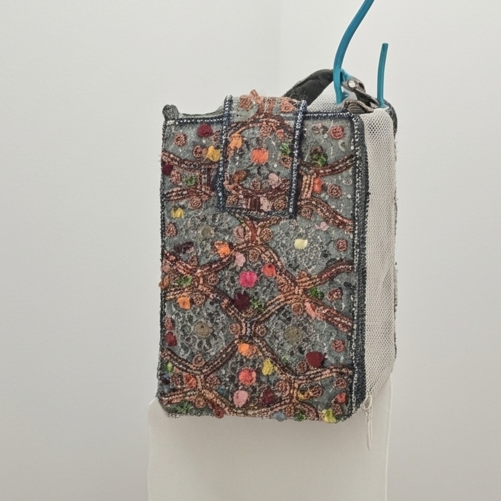 BAMBOO Embroidered Gray and Multicolor Clutch